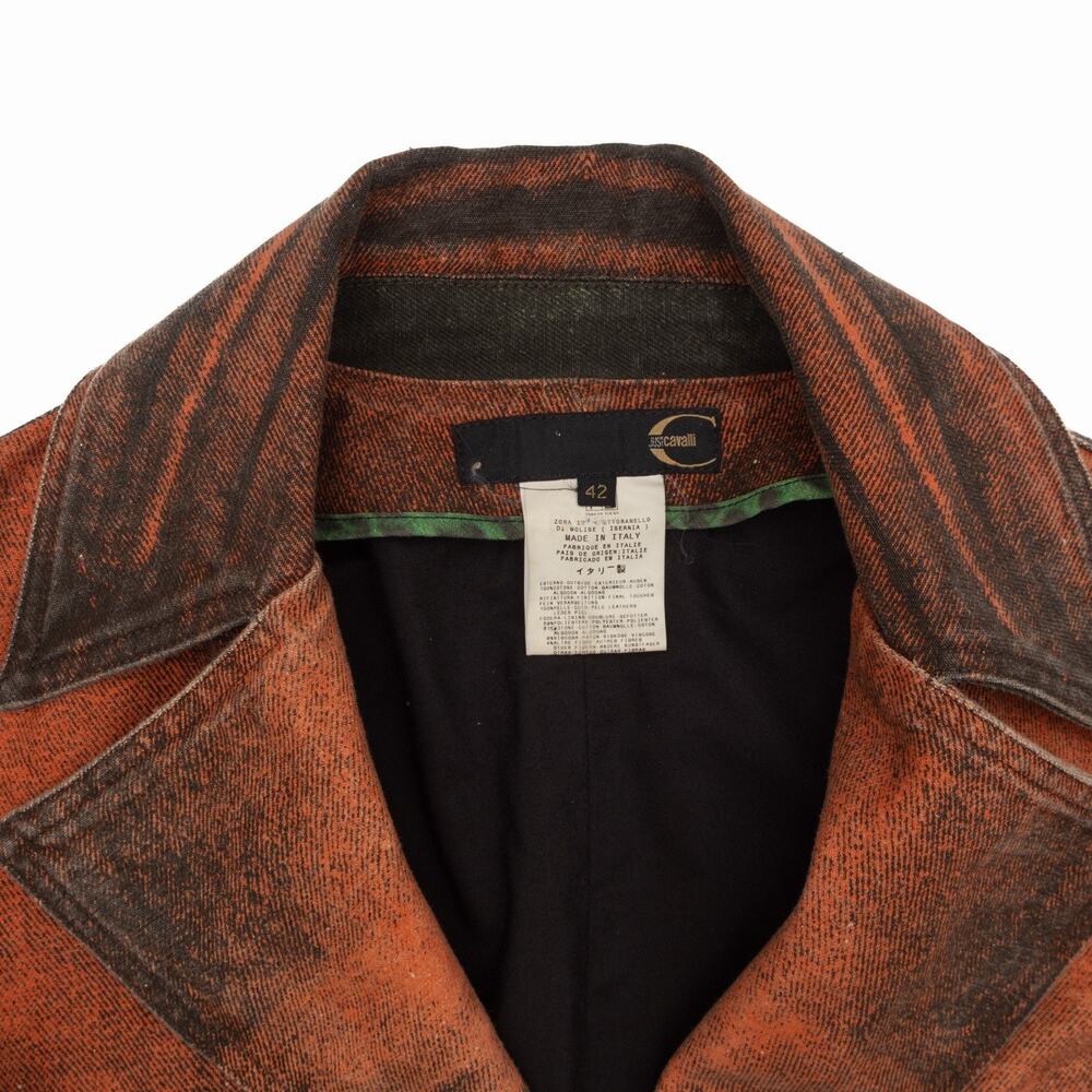 JUST CAVALLI AW04 Sunset Y2K Distressed Denim Long Coat Orange Black IT 42 - Picture 6 of 10